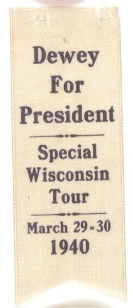 Dewey for President 1940 Wisconsin Tour Ribbon