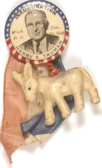 Truman Inaugural Pin with Ribbon, Donkey