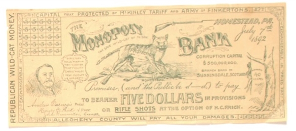 Anti McKinley Tariff, Homestead Republican Wildcat Money