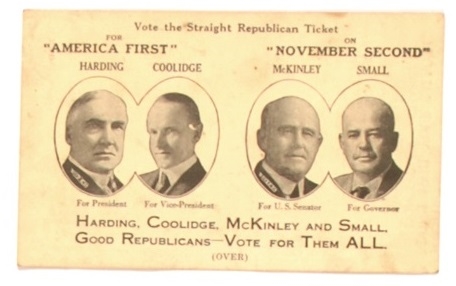 Harding-Coolidge Illinois Coattail Election Card