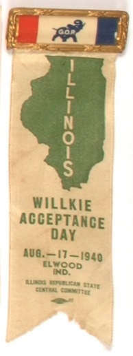 Willkie Illinois Ribbon, Elwood Indiana Acceptance Day