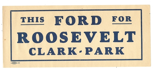 This Ford for Roosevelt Missouri Coattail Sticker