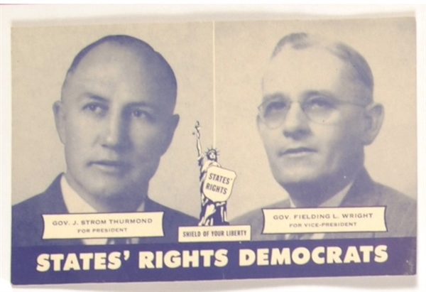 Thurmond-Wright States Rights Party Postcard