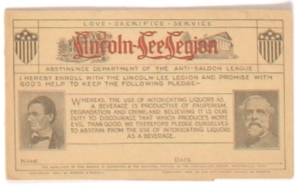 Lincoln-Lee Legion Temperance Membership Card