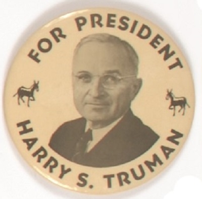 Harry S. Truman for President Donkeys Celluloid