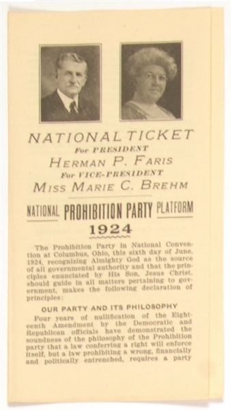 Faris-Brehm Prohibition Party Pamphlet