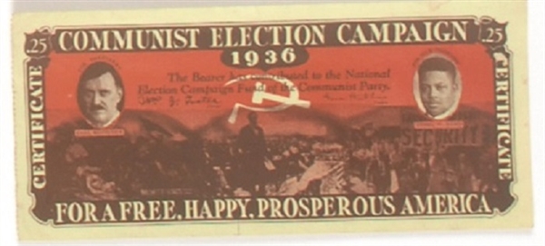 Browder-Ford Communist Party Certificate