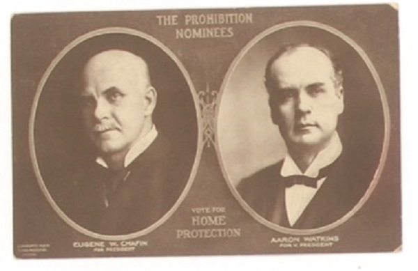 Chafin-Watkins Prohibition Party Postcard