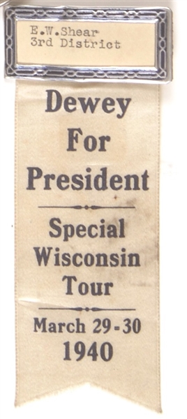 Dewey Wisconsin Tour 1940 Ribbon