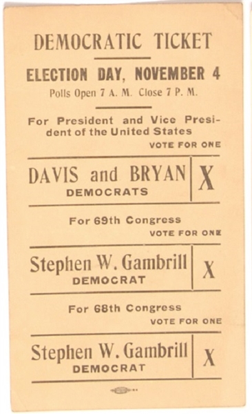 John W. Davis Maryland Election Card