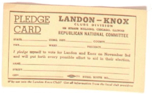 Landon-Knox Republican National Committee Pledge Card