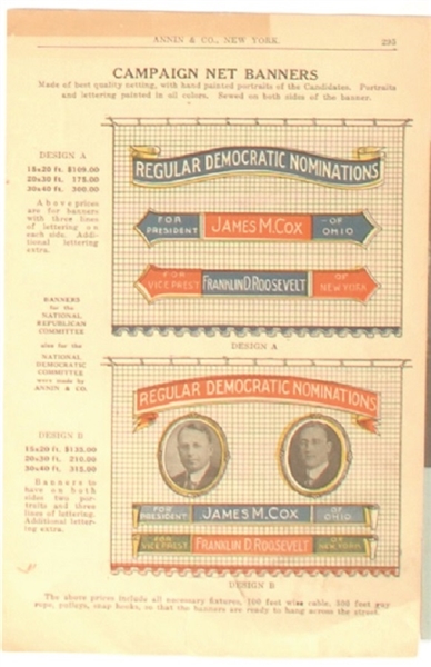 Cox and Harding Campaign Banners Advertising Sheet