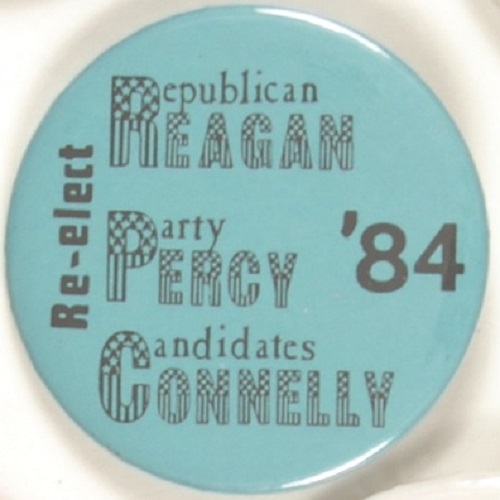 Reagan, Percy, Connelly Illinois 1984 Coattail Pin