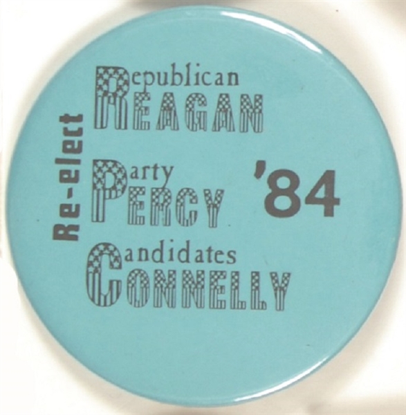 Larger Size Reagan, Percy, Connelly Illinois 1984 Coattail Pin