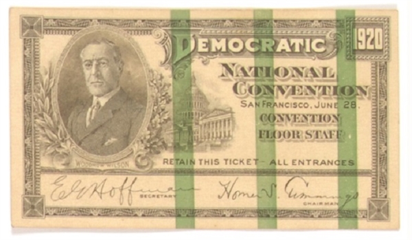 Cox 1920 Democratic Convention Ticket