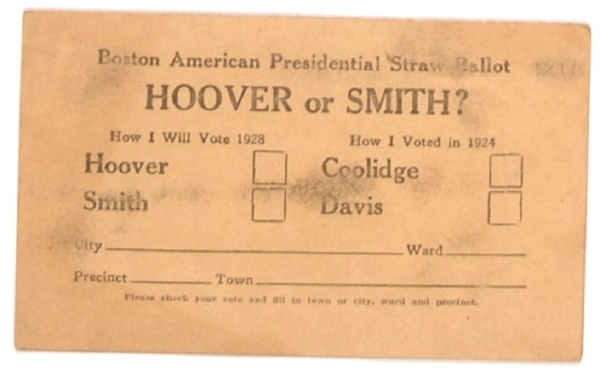 Hoover, Smith Boston American Straw Ballot Postcard