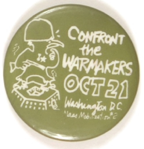 Confront the Warmakers Anti Vietnam War Protest Pin