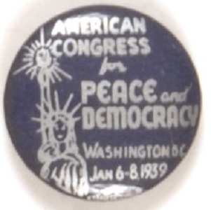 America Congress for Peace 1939 Celluloid