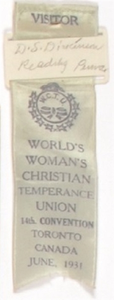 Worlds WCTU 1931 Convention Ribbon, Toronto