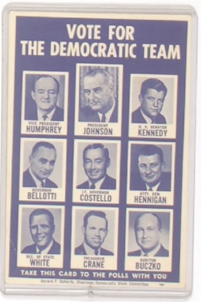 Johnson, Ted Kennedy Massachusetts Campaign Card