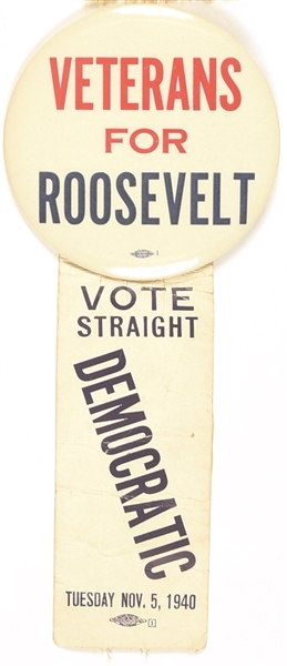 Veterans for Roosevelt 1940 Pin and Ribbon