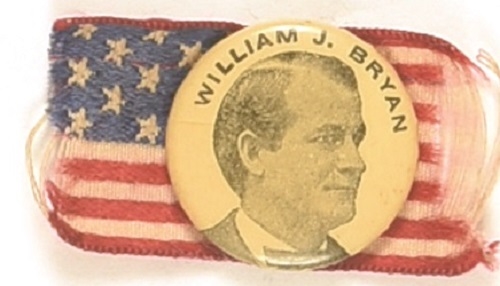Bryan Celluloid With Young Photo, Flag Ribbon