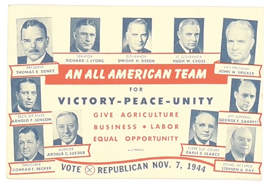 Dewey Illinois 1944 Campaign Card