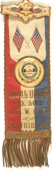 United Mine Workers Deerfield, Ohio, Badge and Ribbon