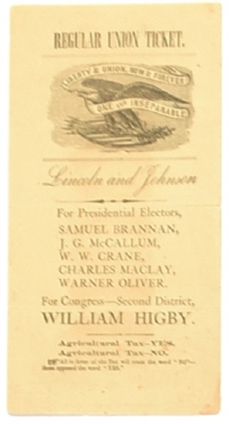 Lincoln, Johnson California Regular Union Ticket