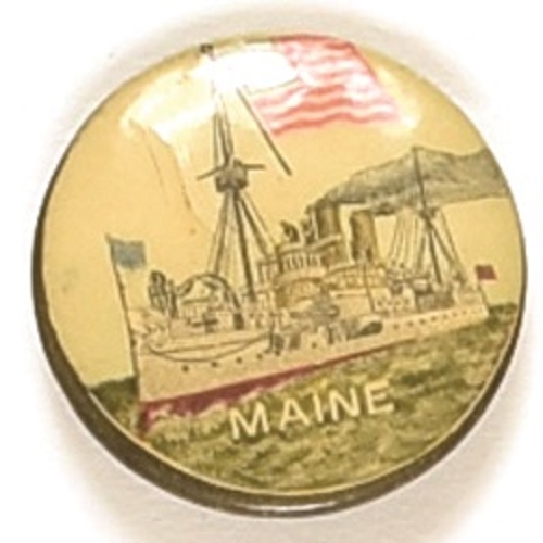 Battleship Maine and American Flag