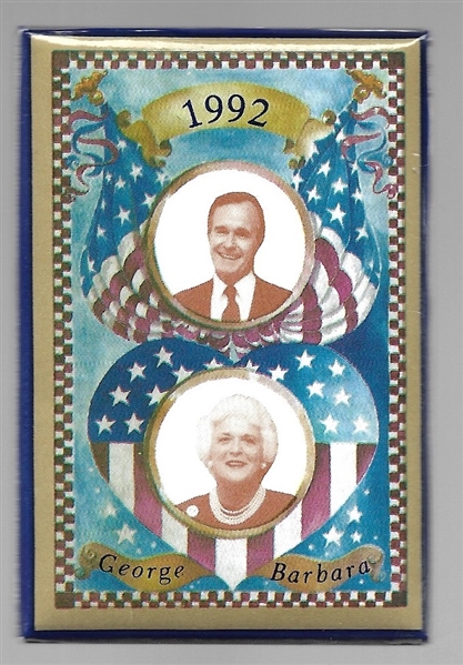 George and Barbara Bush 1992 Heart and Flag Celluloid