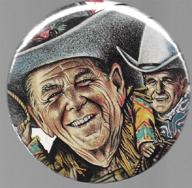 Reagan, Bush Colorful Cowboys Pin