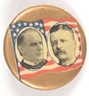 McKinley, Roosevelt Gold Celluloid With Flag