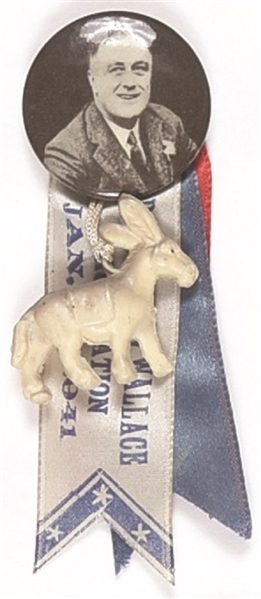 Franklin Roosevelt Pin, Donkey, Ribbons