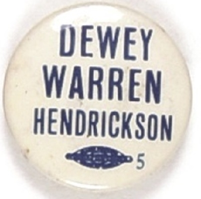 Dewey, Warren, Hendrickson Rare New Jersey Coattail