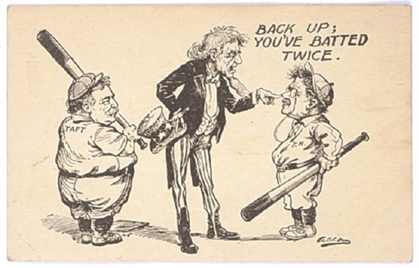 Taft, Roosevelt Uncle Sam Baseball Postcard