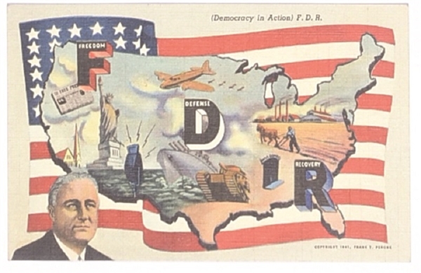 FDR Freedom, Defense, Recovery Postcard