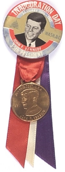 Kennedy Inaugural Celluloid with Medal, Ribbons