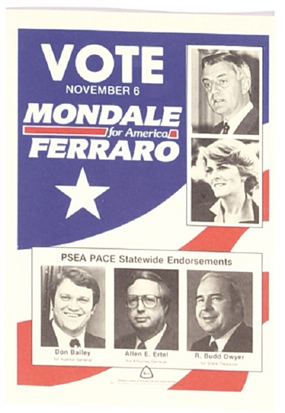 Mondale, Ferraro Pennsylvania Coattail Postcard