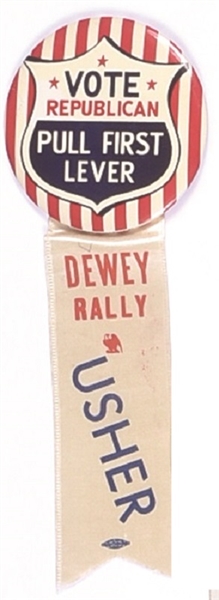 Dewey Rally Celluloid and Usher Ribbon