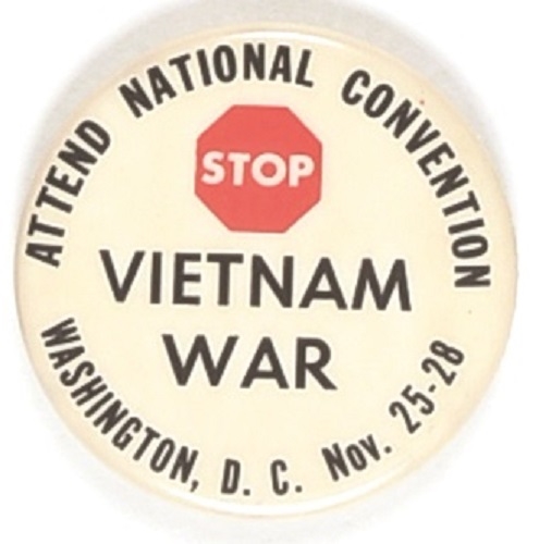 Stop Vietnam War 1965 Washington, D.C. Convention Pin