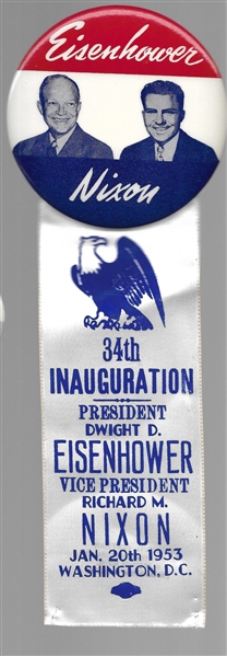 Eisenhower, Nixon Jugate With Inaugural Ribbon 