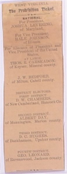 Levering West Virginia Prohibition Party Ballot