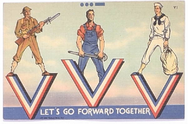 World War II V for Victory Go Forward Together Postcard