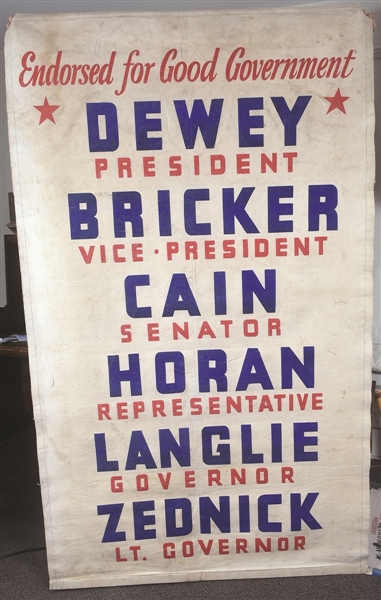 Gigantic Dewey, Bricker Washington Coattail Banner