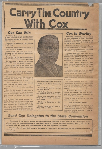 James Cox Newspaper Ad