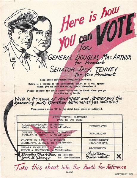 MacArthur, Tenney Third Party 1952 Flyer