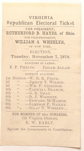 Hayes, Wheeler Virginia Newspaper Ballot