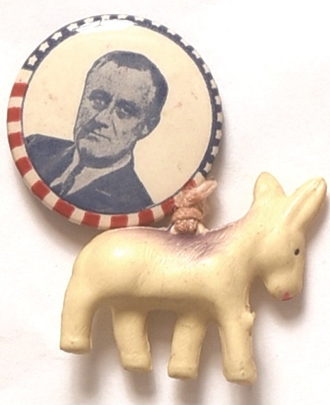 Franklin Roosevelt Stars, Stripes Pin With Donkey