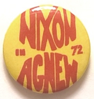 Nixon, Agnew Unusual Lettering Celluloid pin